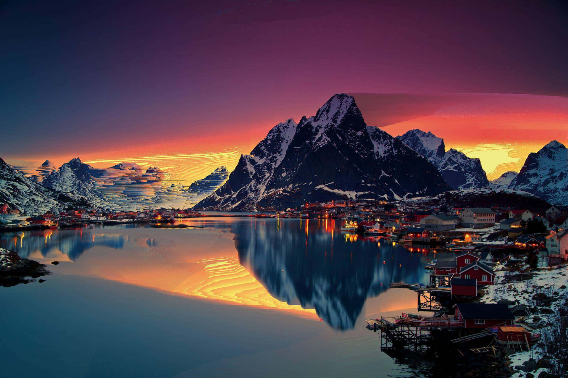 A Beautiful Sunset Over A Lake And Mountains Background