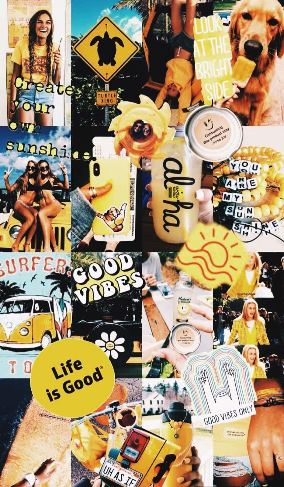 A Beautiful, Vibrant Collage Of Yellow Aesthetic Images Background