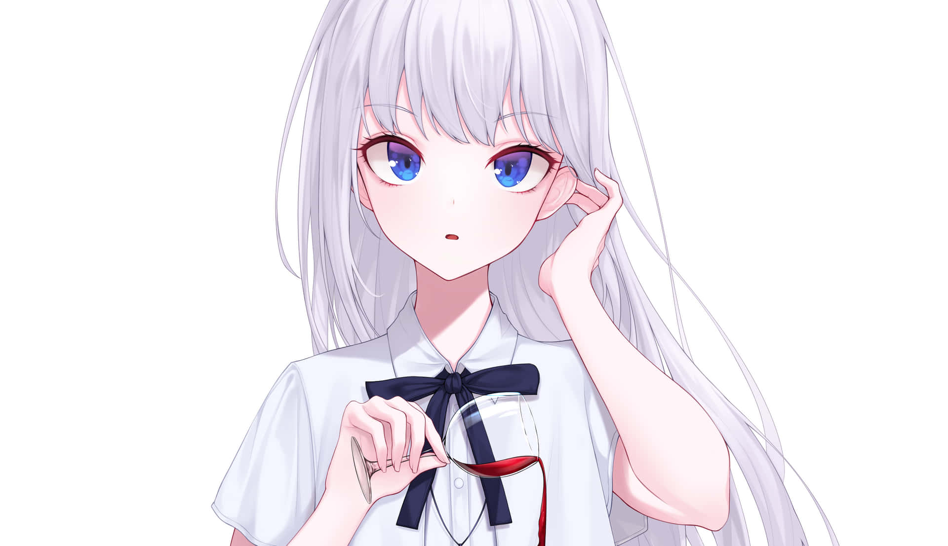 A Beautiful White Anime Girl Looking Away. Background