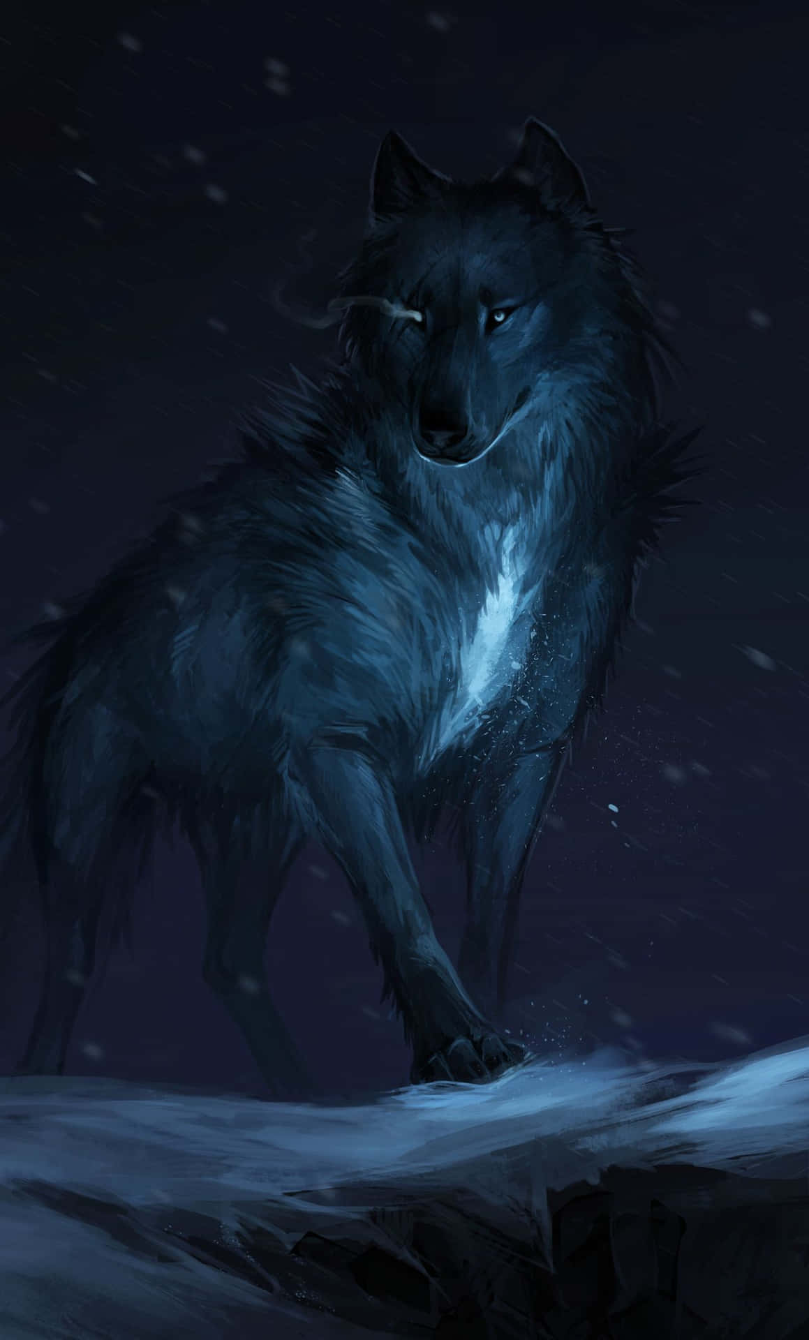 A Beautiful Wolf Howling In The Night