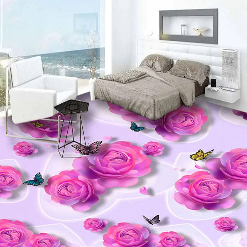 A Bedroom With Pink Roses Floor Design Background