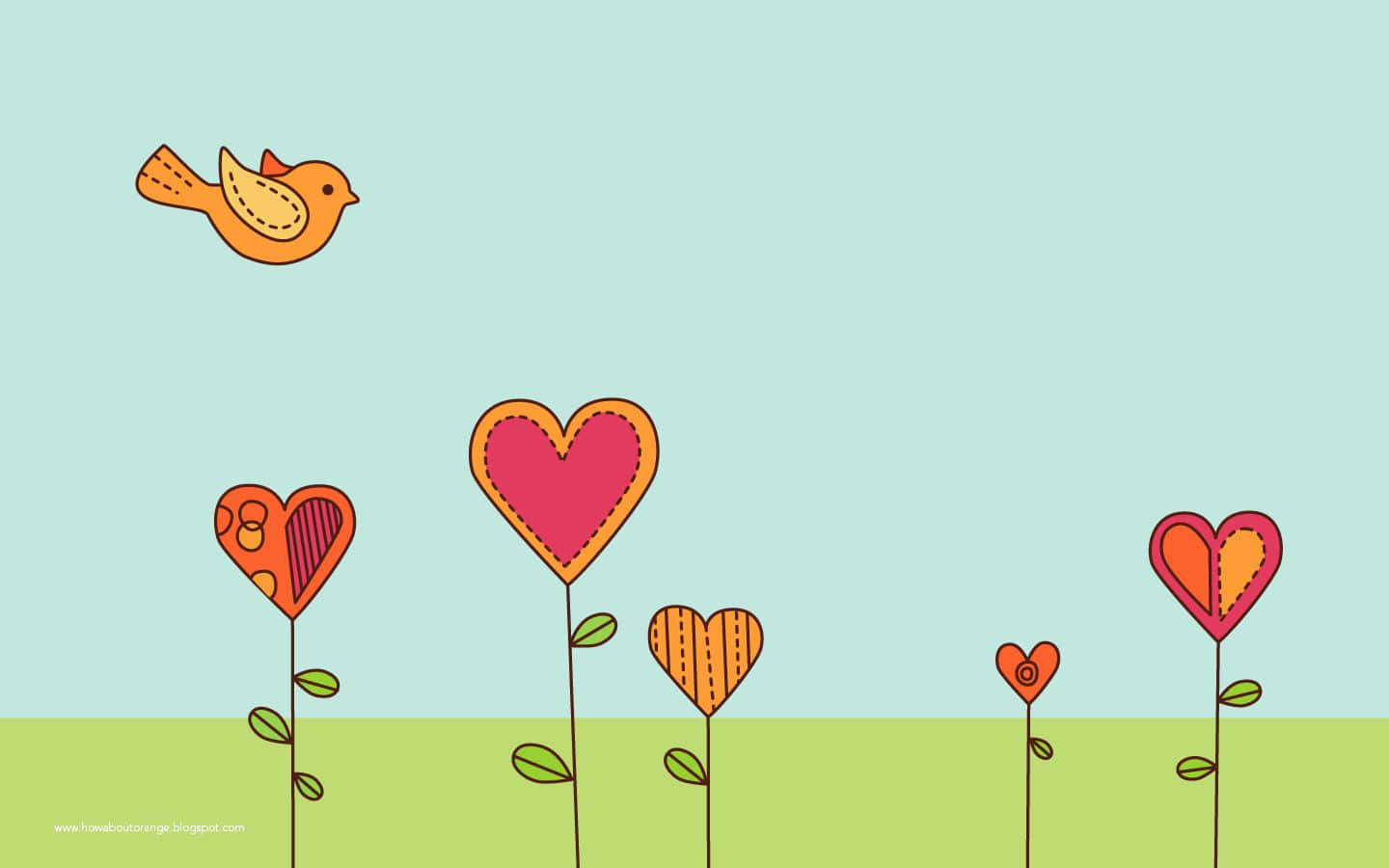 A Bird Is Flying Over A Field Of Hearts Background