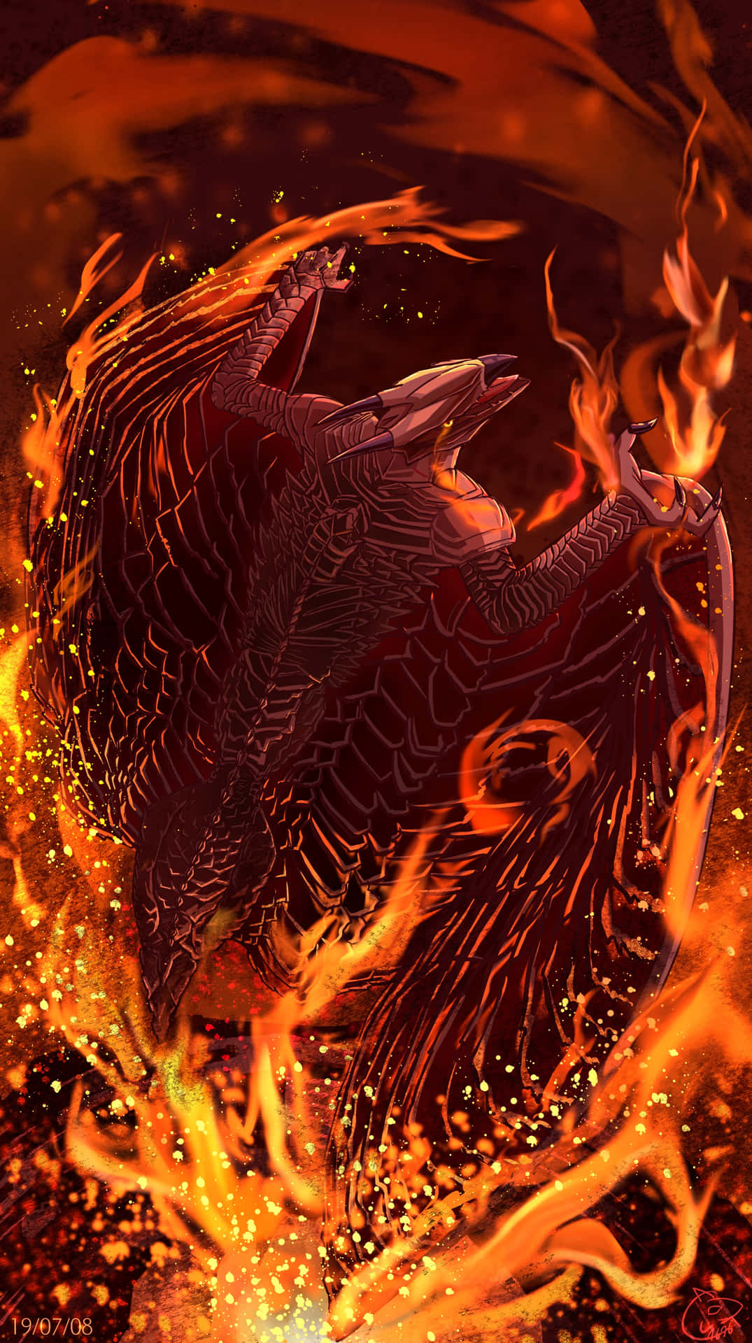 A Bird With Wings In Flames Background