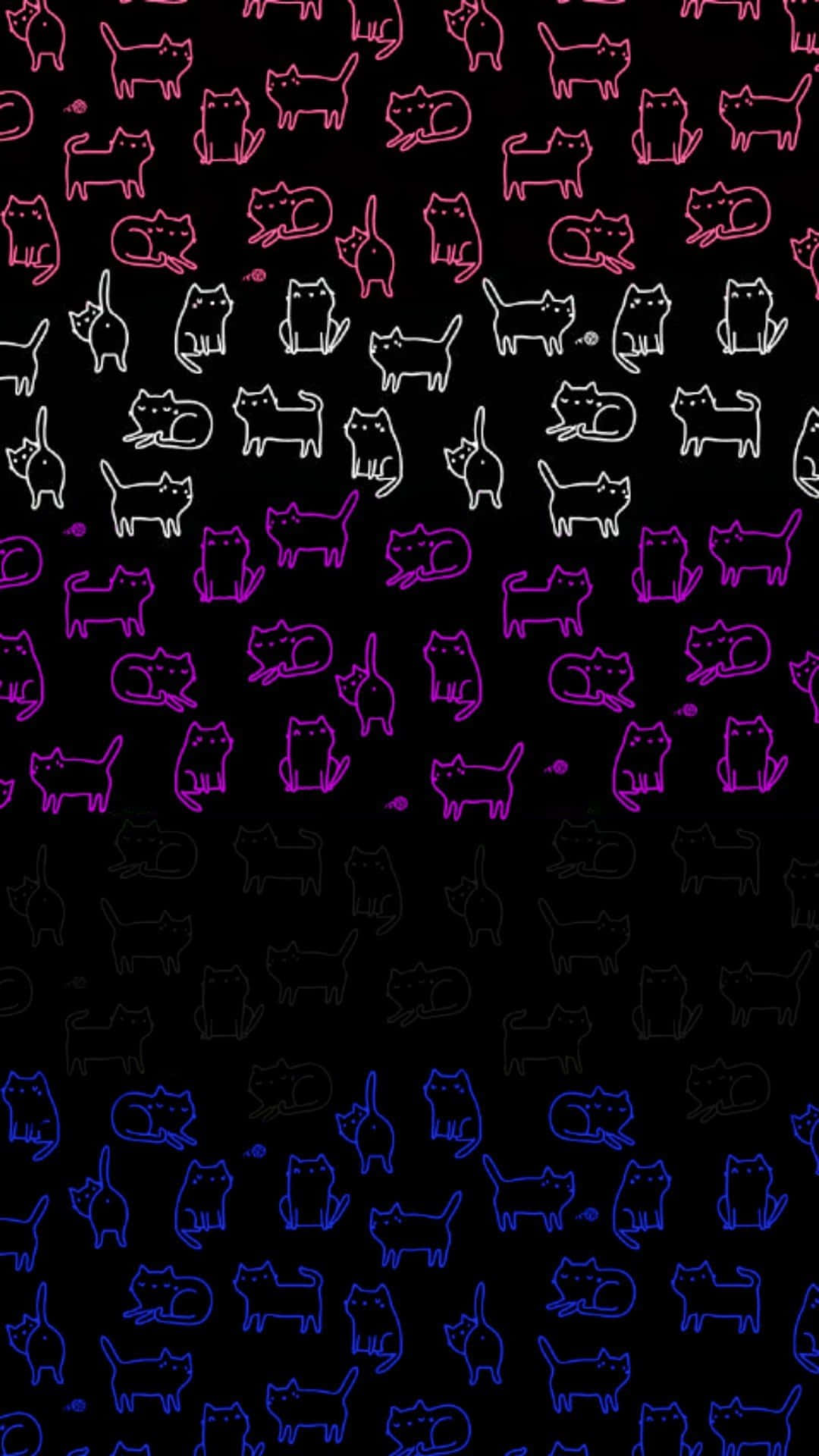 A Black And Blue Background With A Rainbow Of Cats