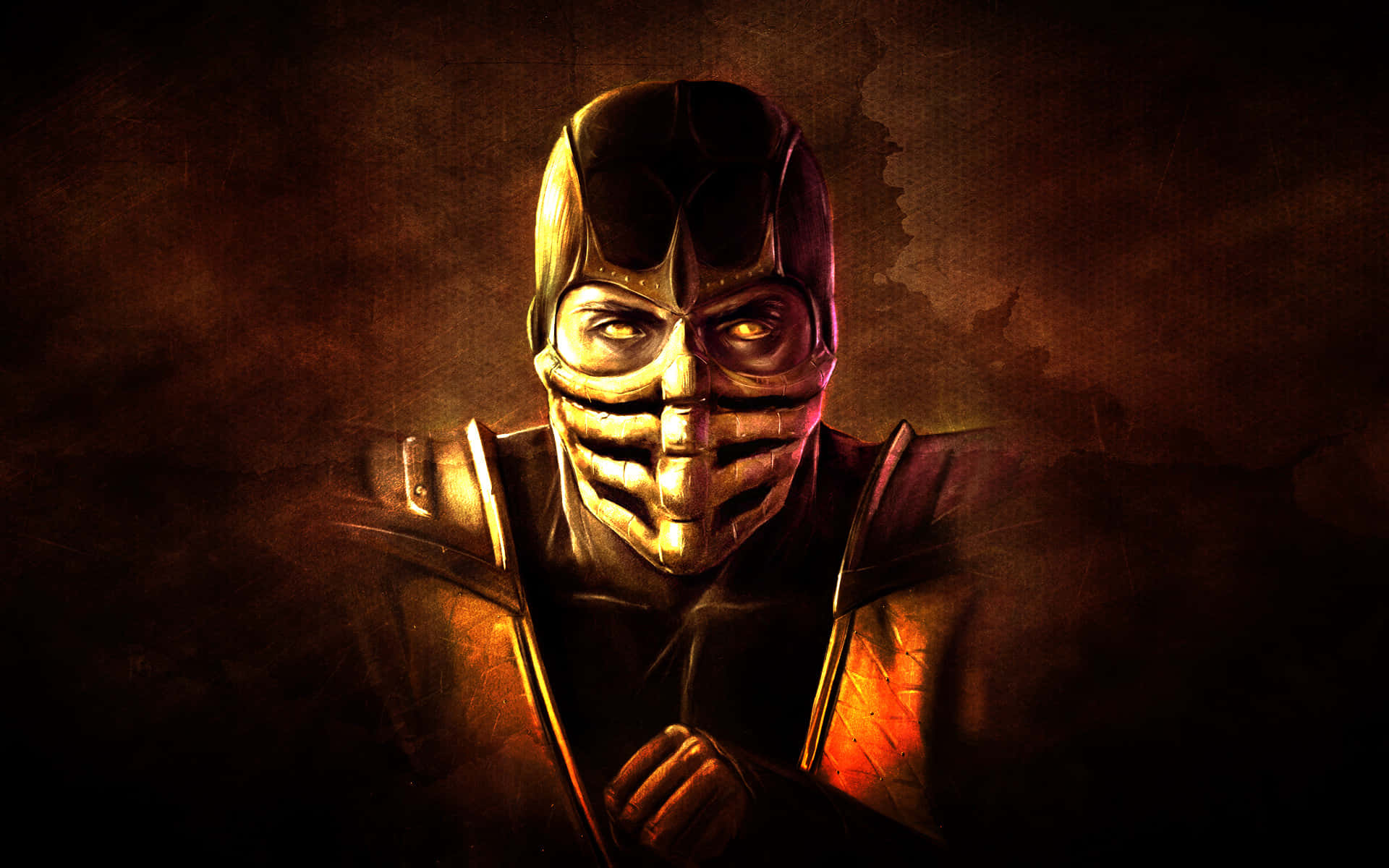 A Black And Gold Image Of A Character In A Mask Background