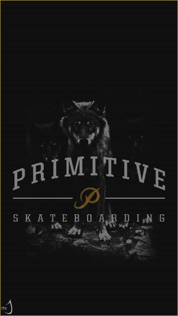 A Black And Gold Logo For Primitive Skateboarding Background