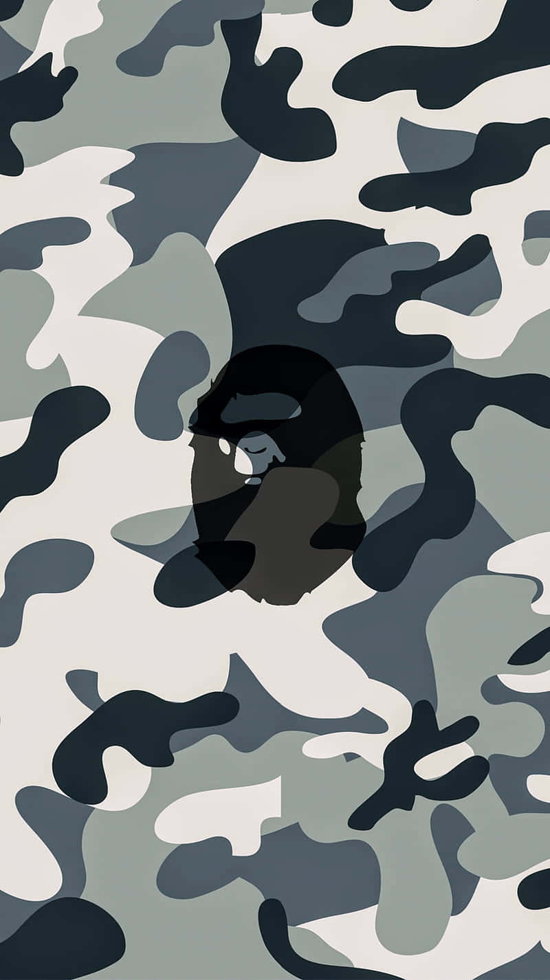 A Black And Gray Camouflage Pattern With A Black Circle Background