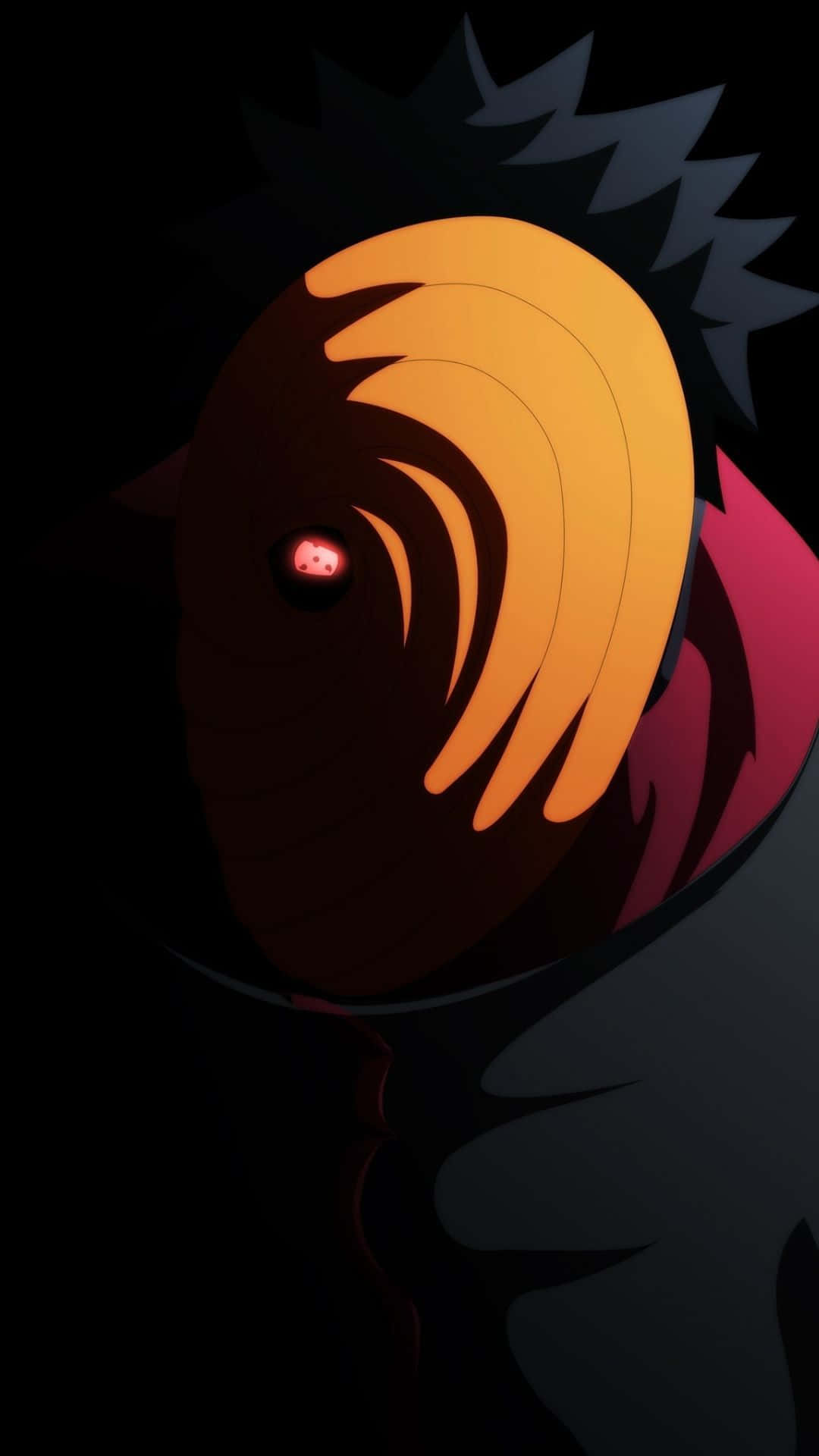 A Black And Orange Anime Character With A Red Face