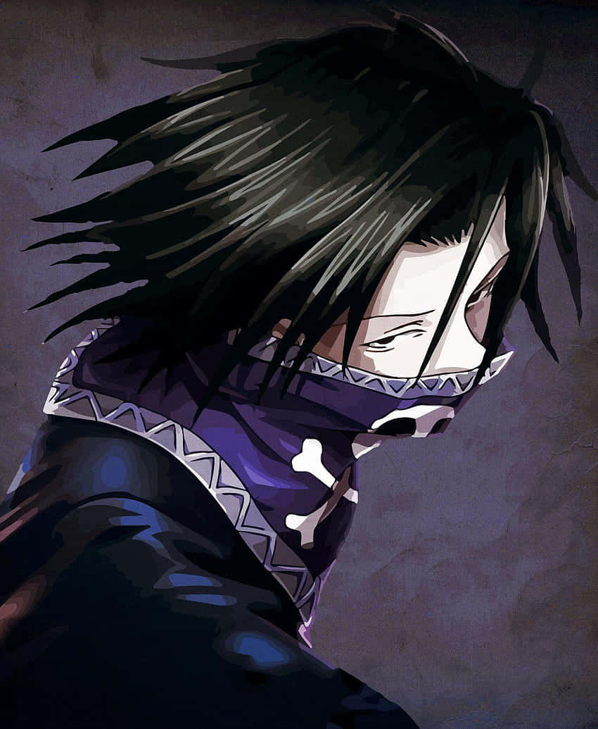 A Black And Purple Anime Character With Long Hair Background