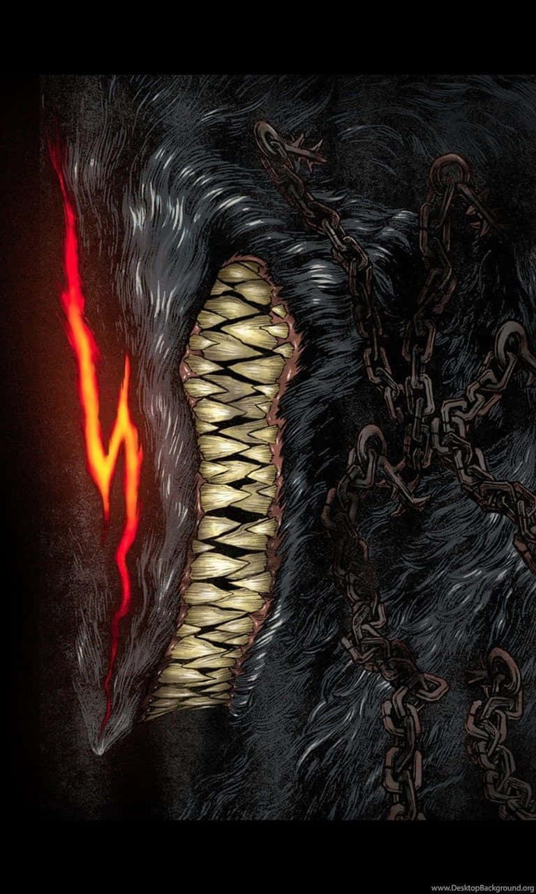 A Black And Red Drawing Of A Venom With Chains Background
