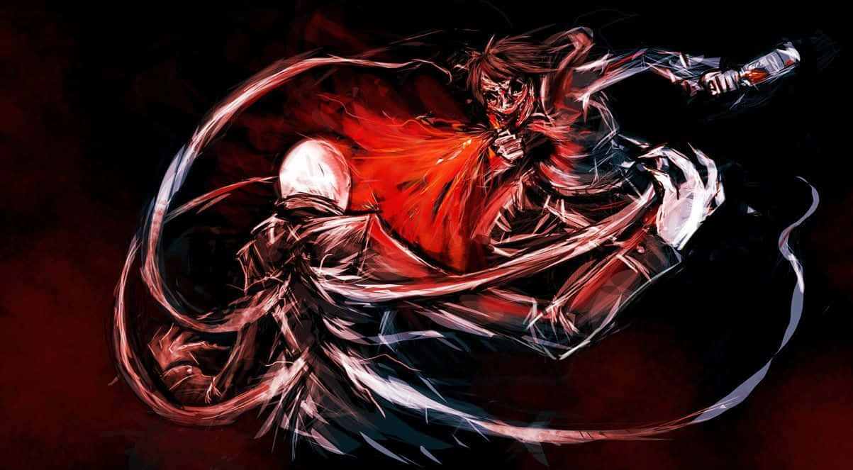A Black And Red Drawing Of Two Characters Fighting Background
