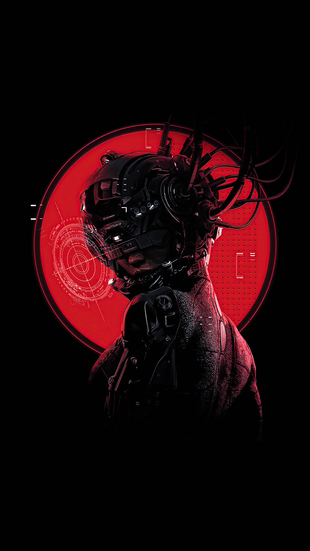 A Black And Red Image Of A Man With A Head Full Of Wires