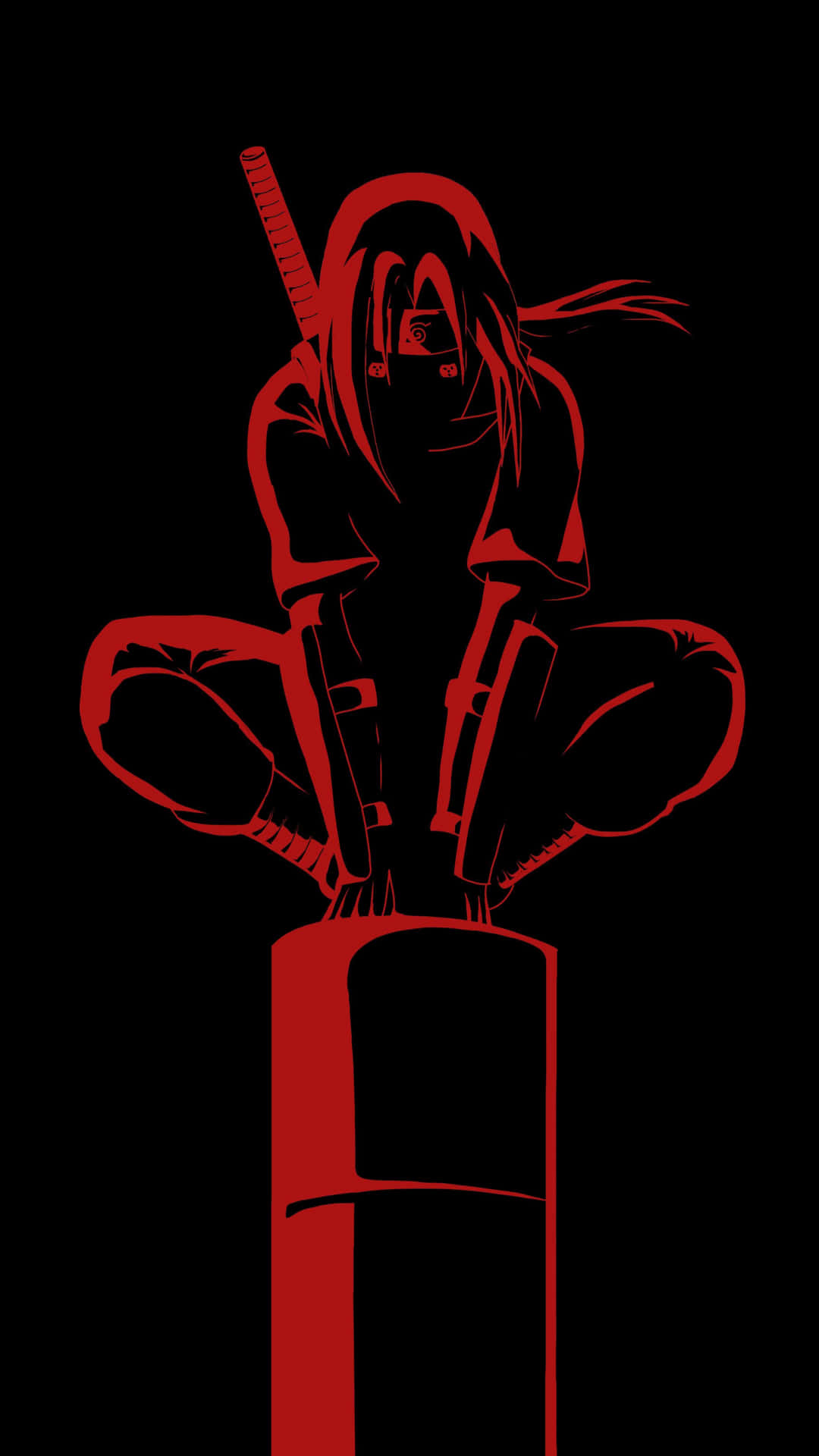 A Black And Red Image Of A Ninja Sitting On A Pillar Background