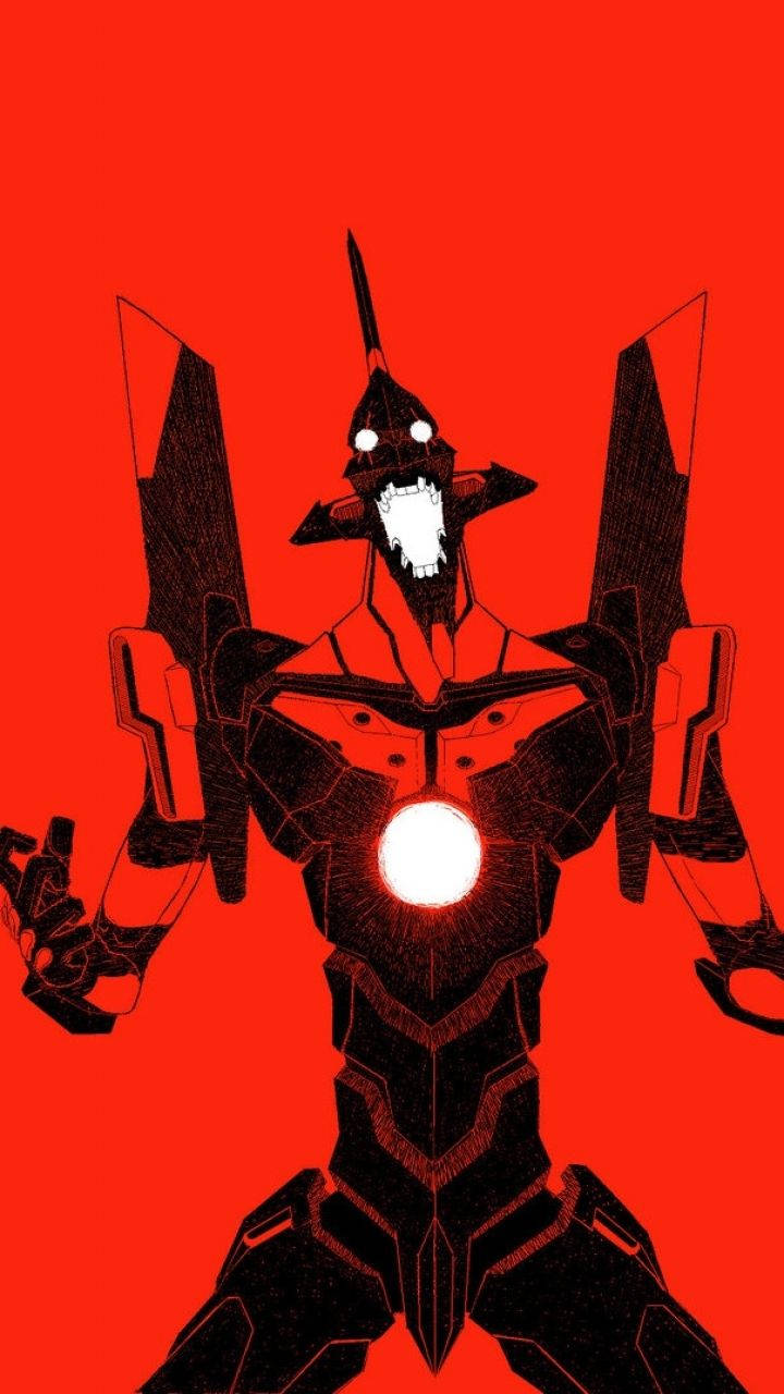 A Black And Red Image Of An Iron Man