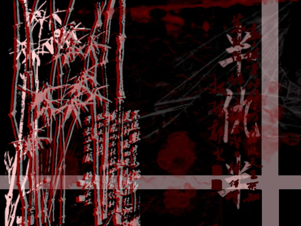 A Black And Red Painting Of Bamboo Background