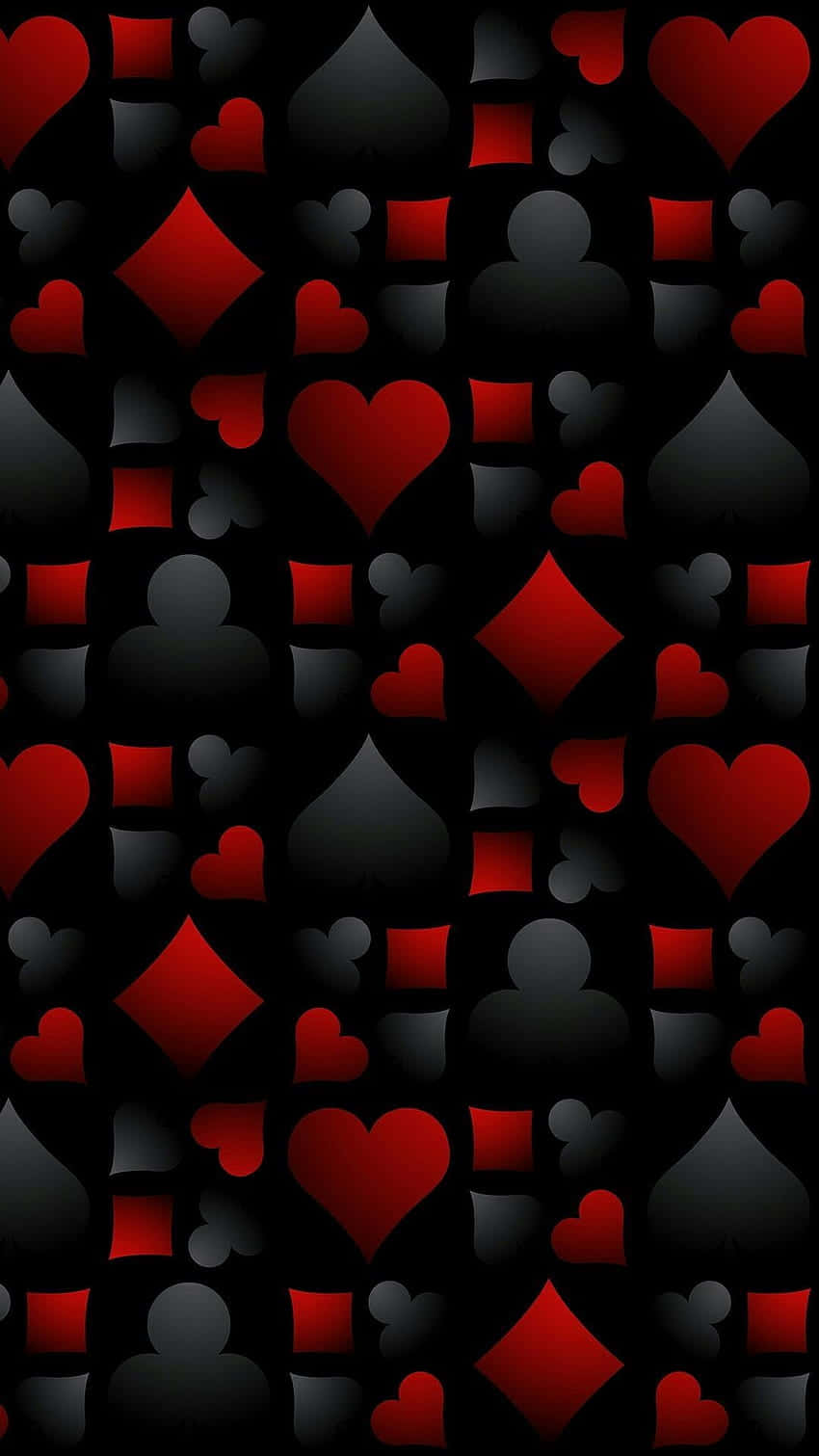 A Black And Red Pattern With Hearts And Cards