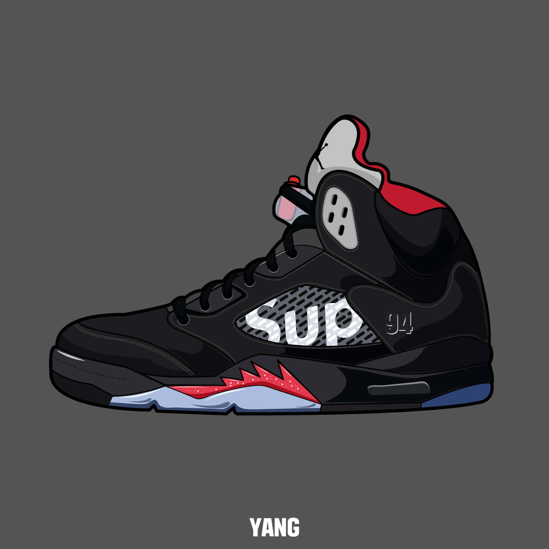 A Black And Red Sneaker With A Red And Black Design Background