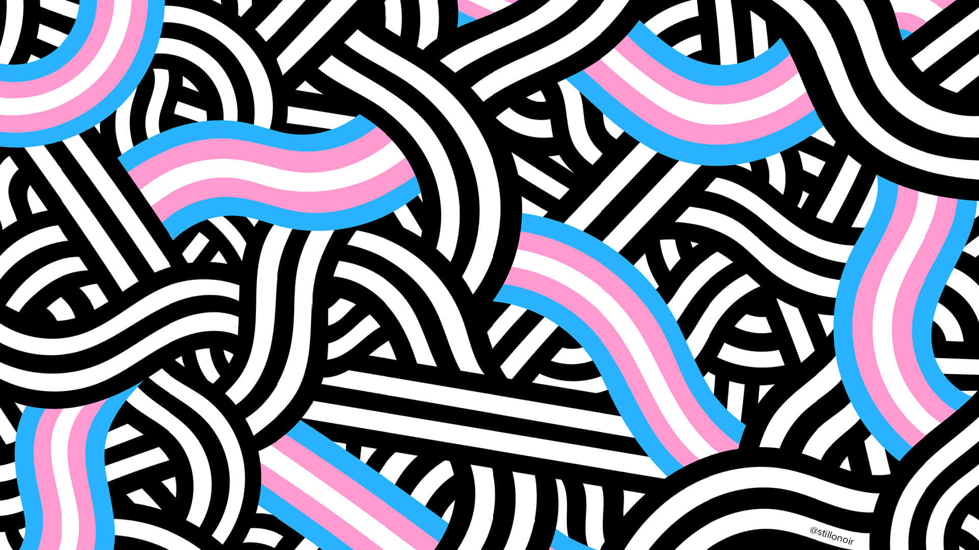 A Black And White Abstract Pattern With Pink And Blue Lines Background