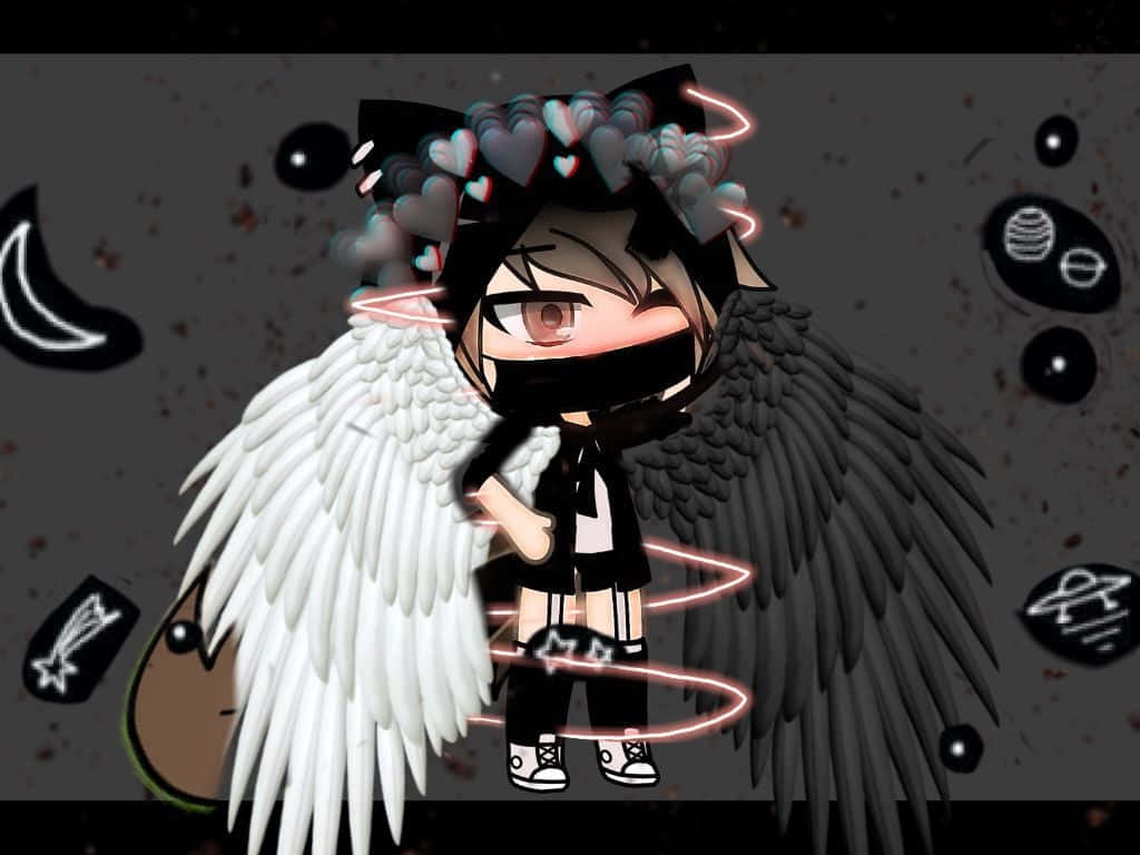 A Black And White Anime Girl With Wings Background