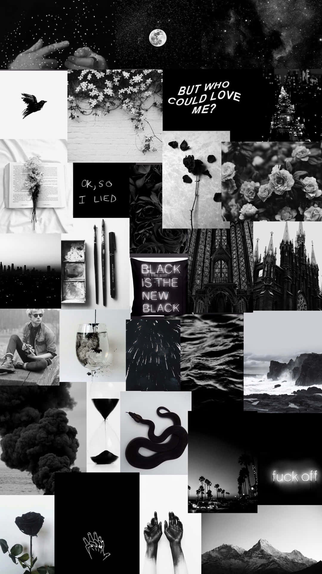 A Black And White Collage By Etty Farrell Background