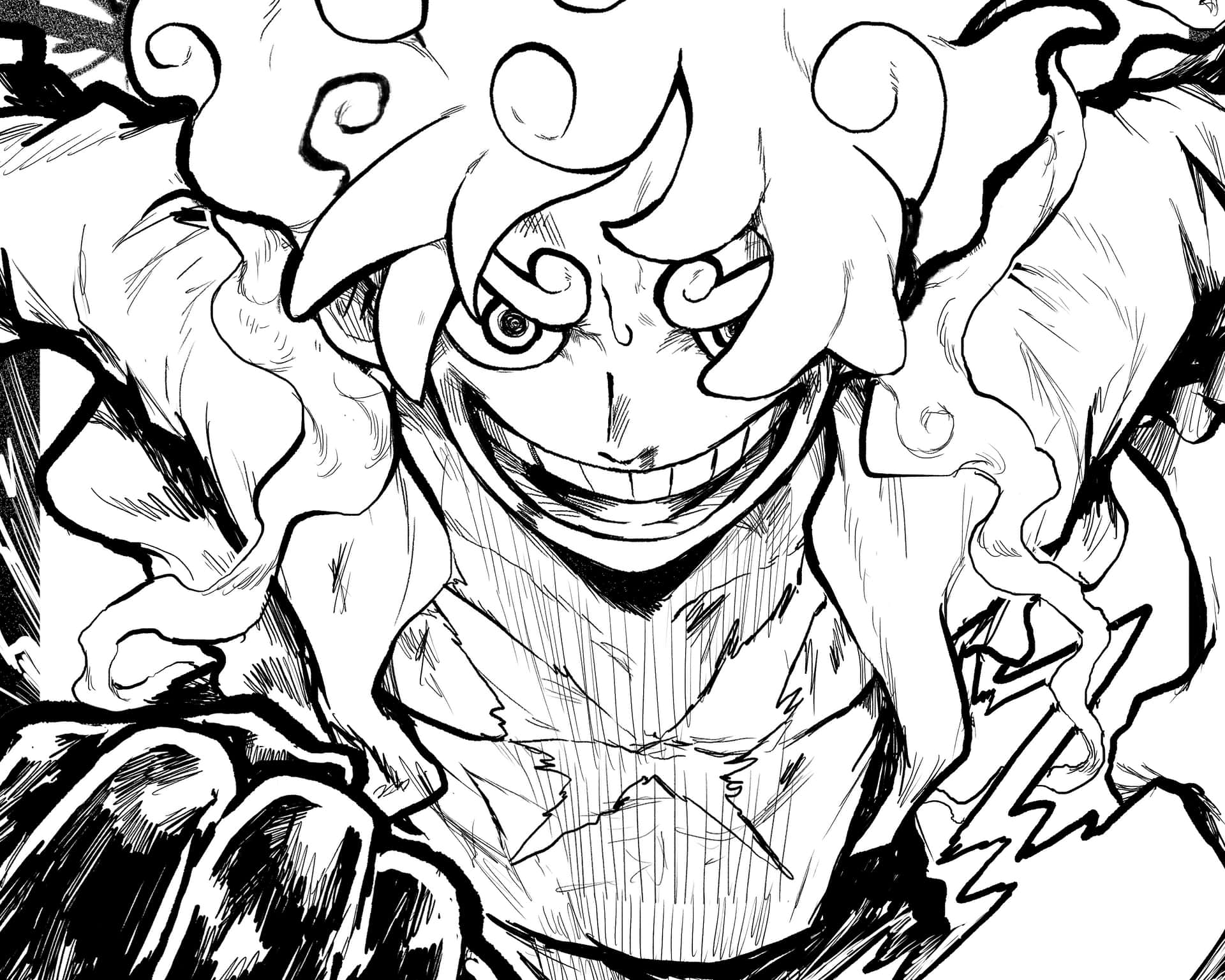 A Black And White Drawing Of A Character With A Sword Background