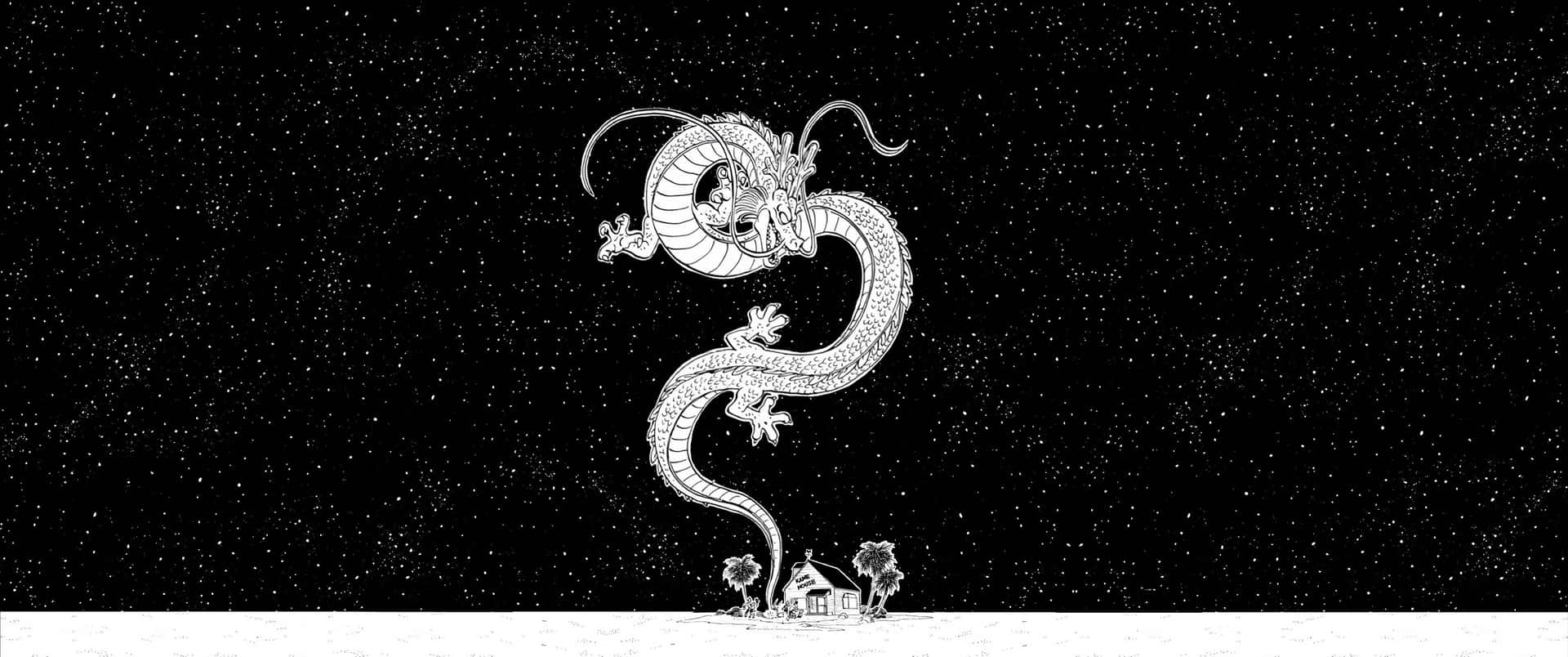 A Black And White Drawing Of A Dragon Background