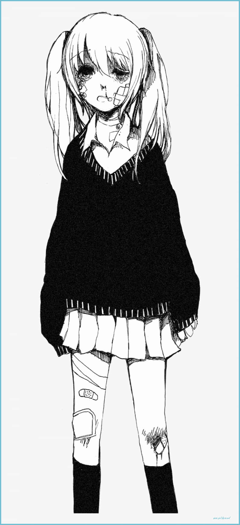 A Black And White Drawing Of A Girl In A Sweater Background