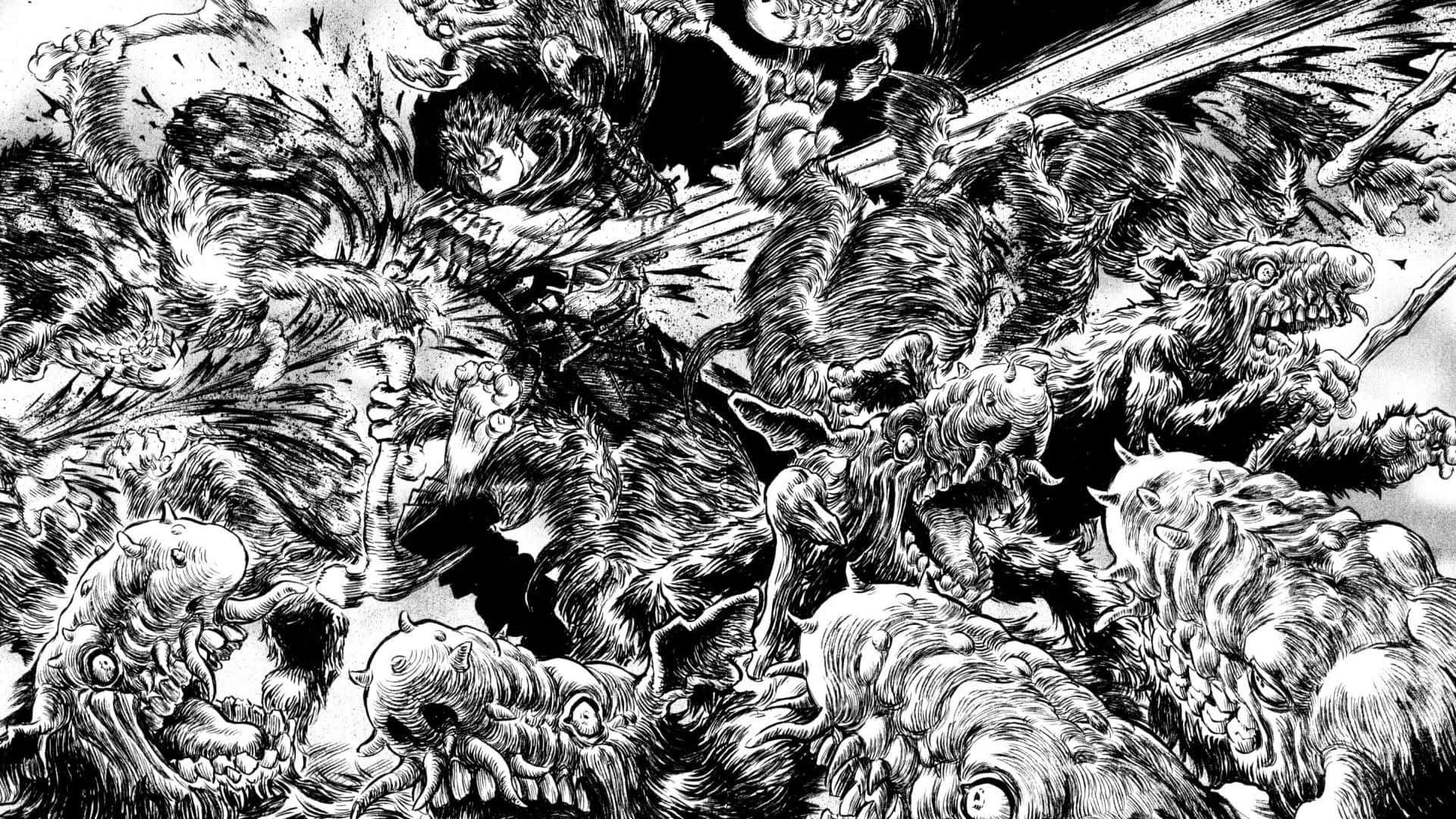 A Black And White Drawing Of A Group Of Zombies Background