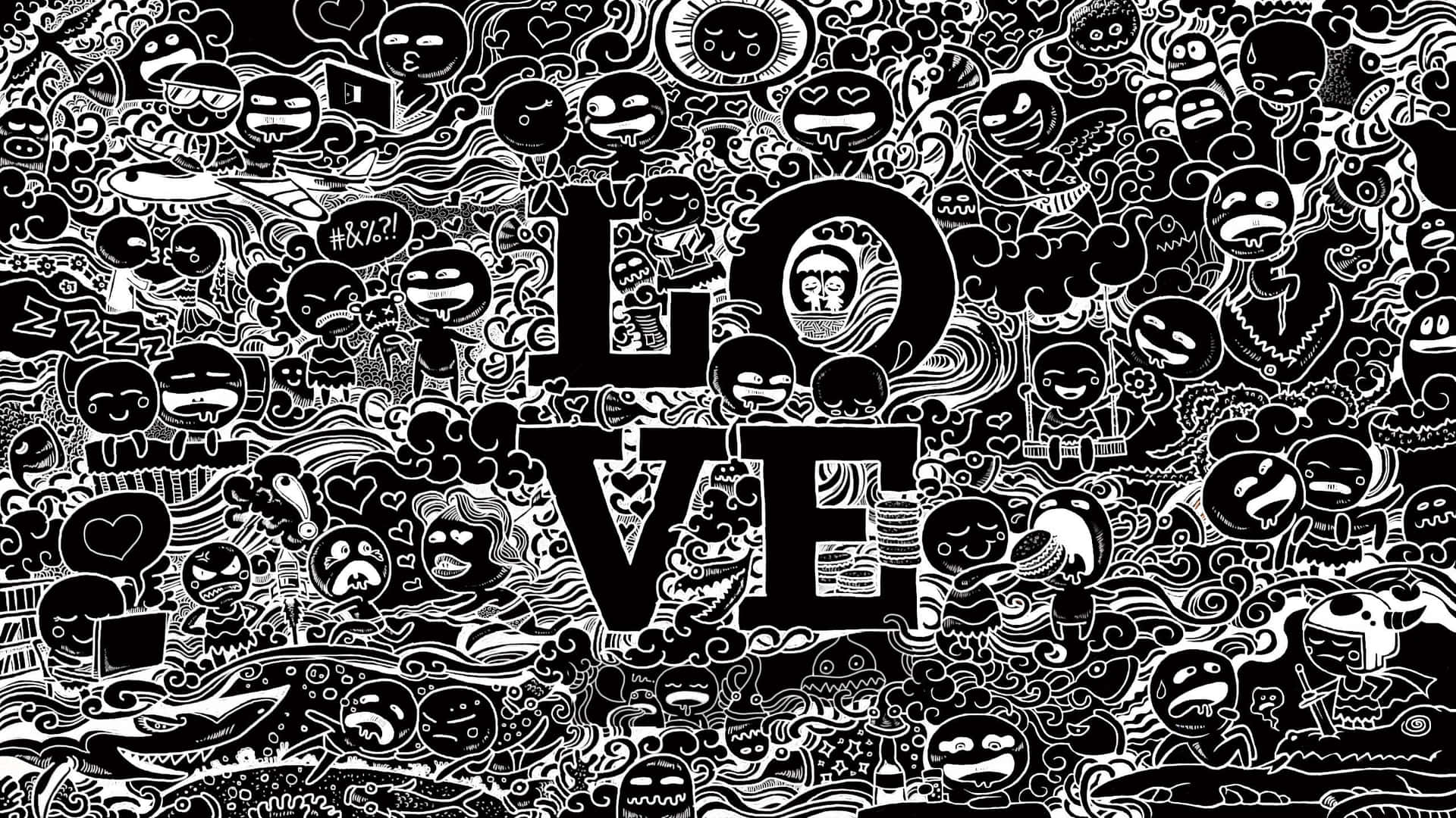 A Black And White Drawing Of A Love Scene Background