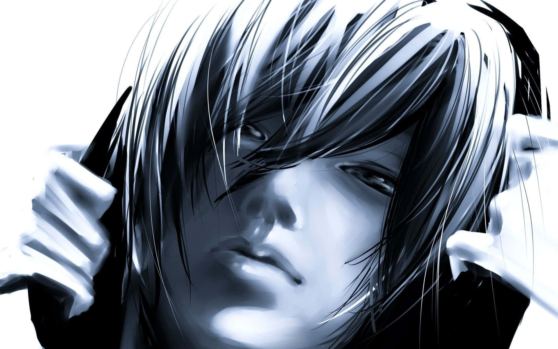 A Black And White Drawing Of A Person With Long Hair Background