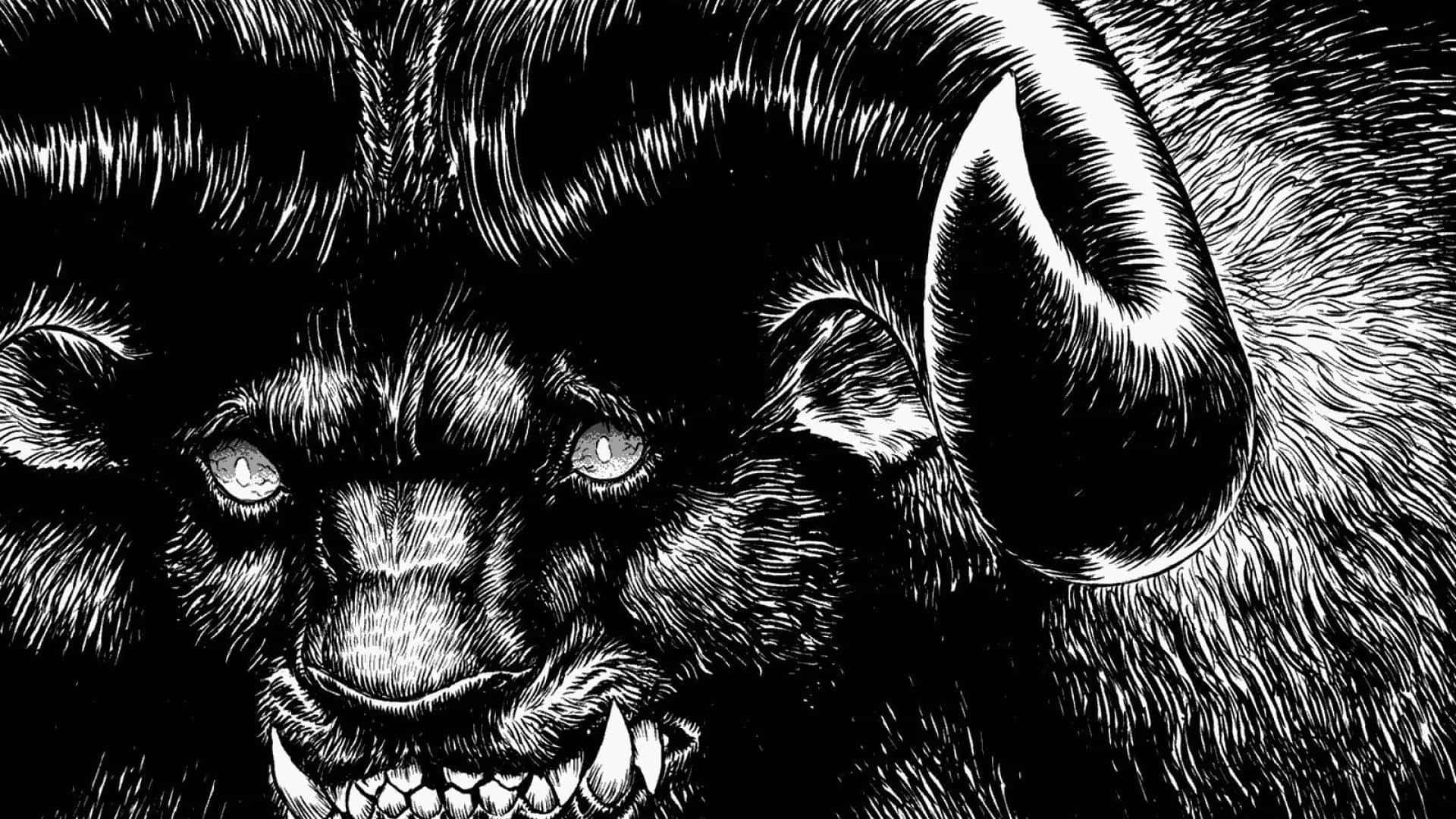 A Black And White Drawing Of A Ram With Horns Background