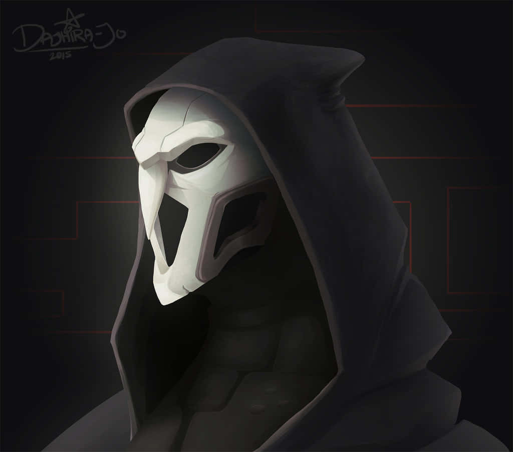 A Black And White Drawing Of A Shaman Wearing A Mask Background