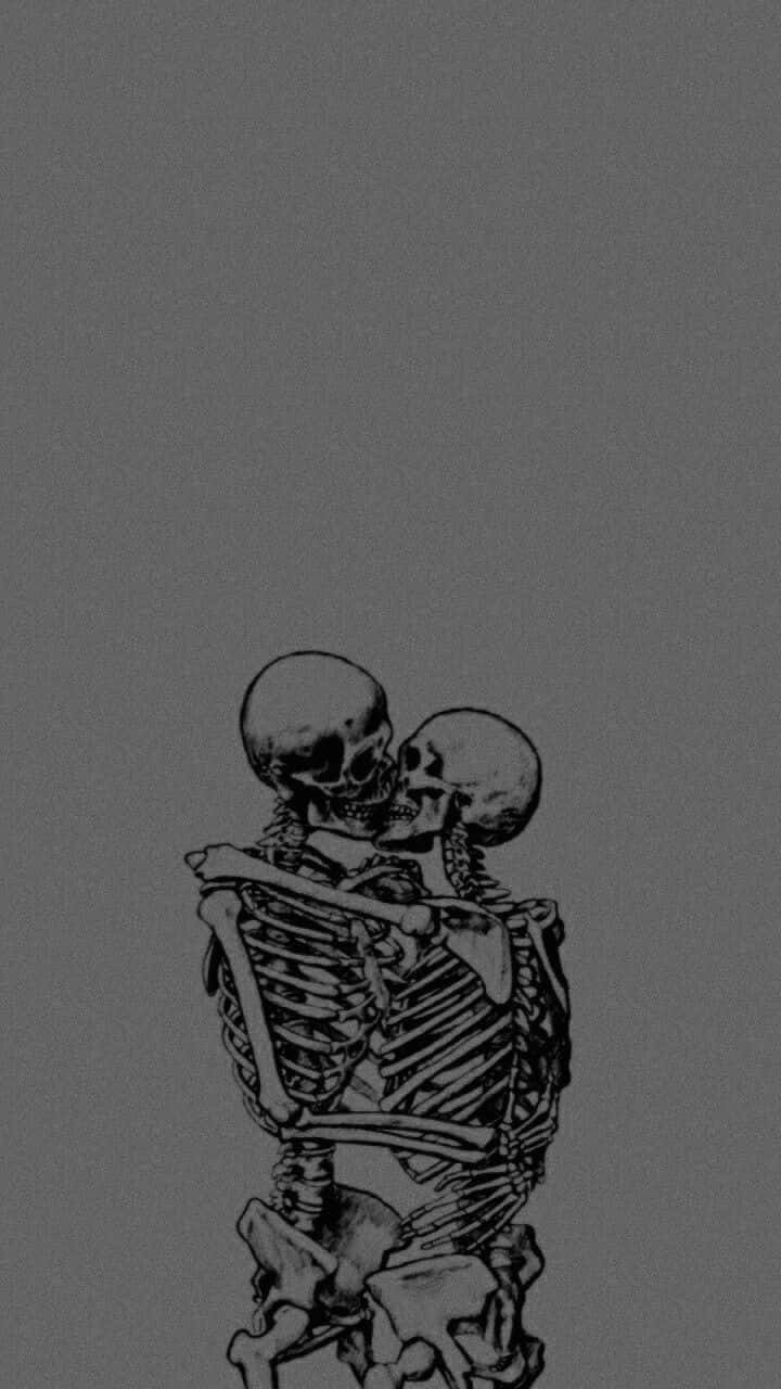 A Black And White Drawing Of A Skeleton Sitting On A Bench Background