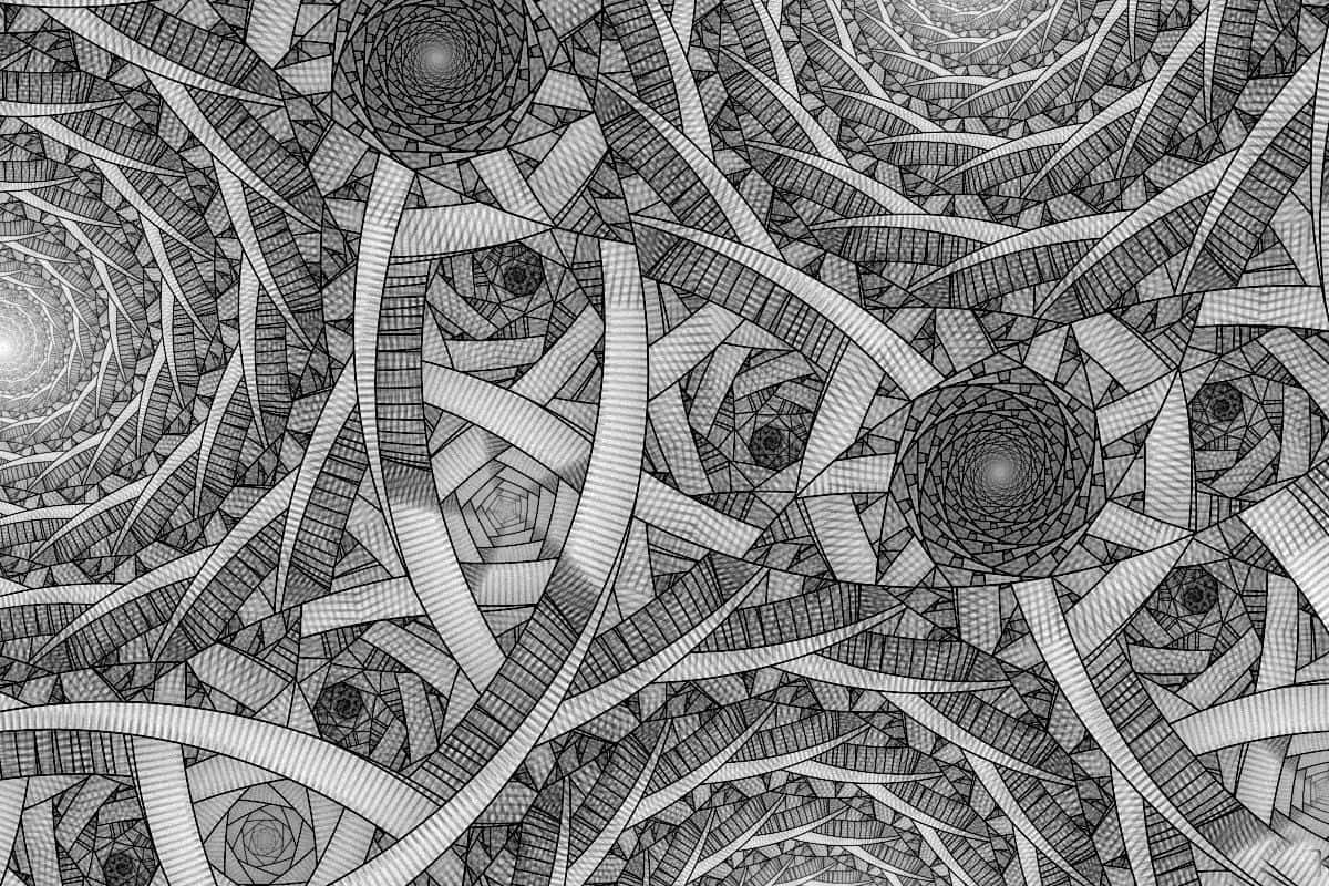 A Black And White Drawing Of A Spiral Pattern Background