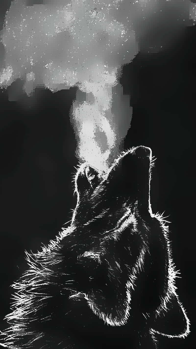 A Black And White Drawing Of A Wolf Howling Background