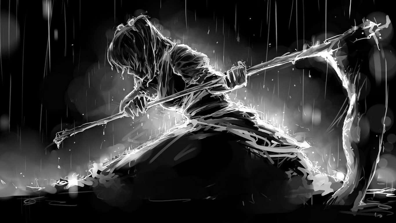 A Black And White Drawing Of A Woman Holding A Scythe Background