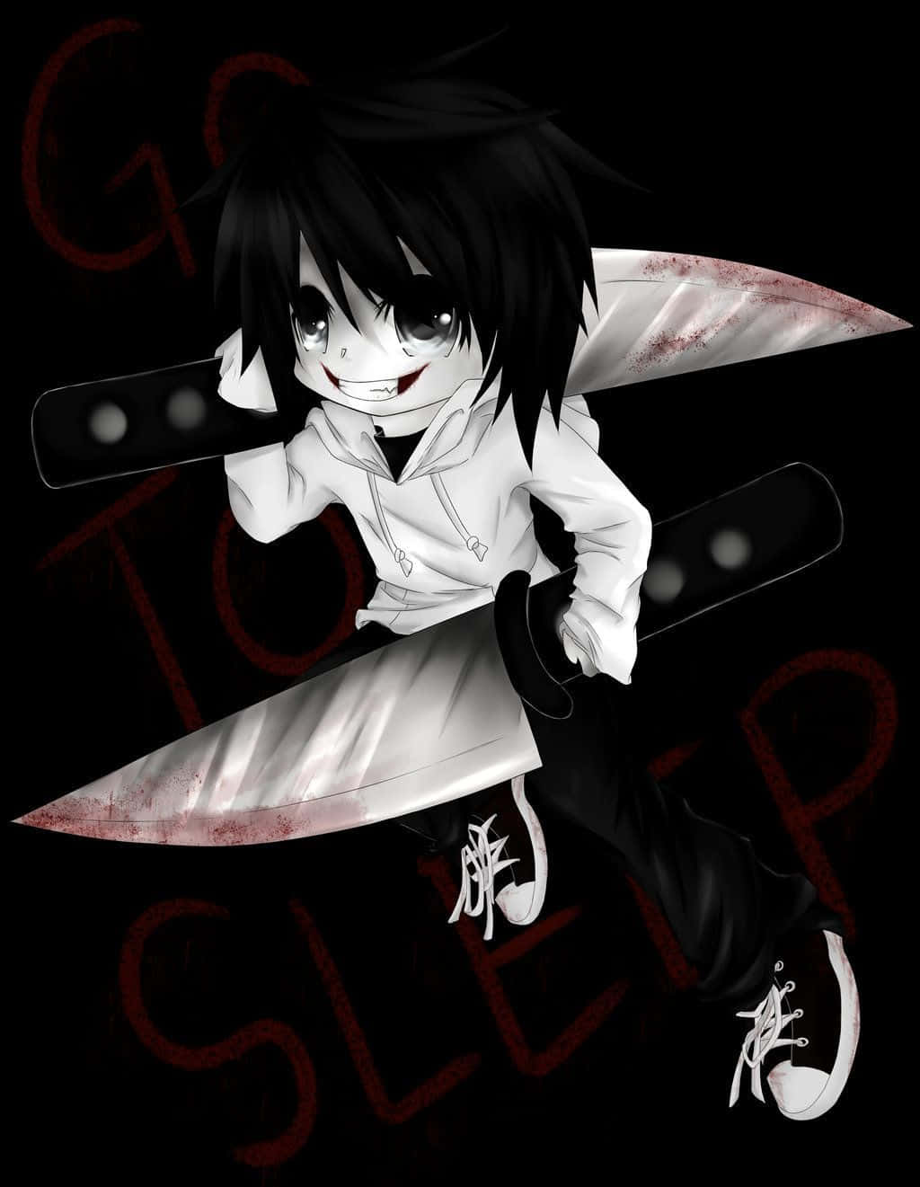 A Black And White Image Of A Boy Holding Two Knives Background
