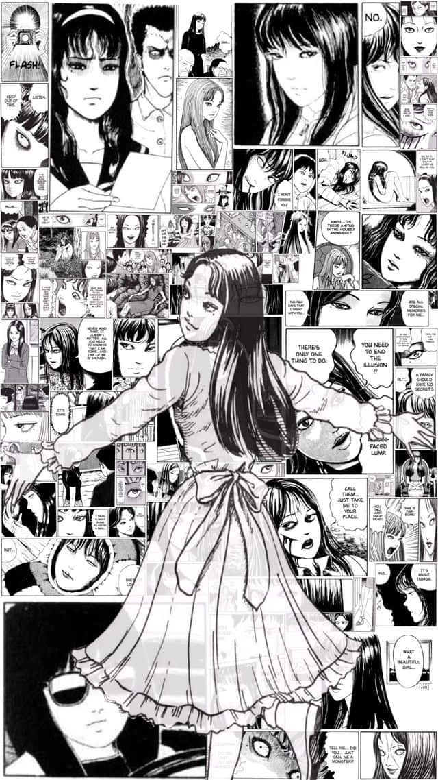 A Black And White Image Of A Girl In A Dress Background