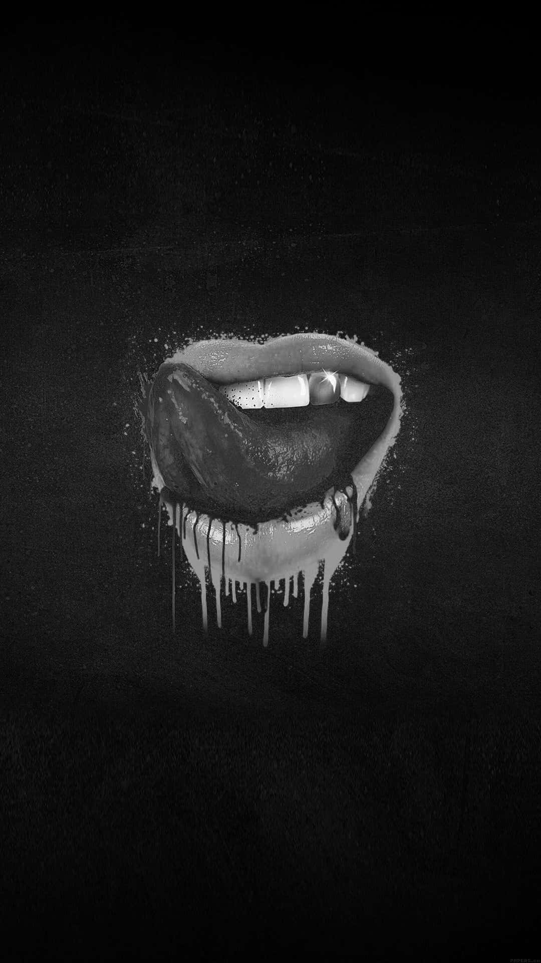 A Black And White Image Of A Mouth With Dripping Dripping Background