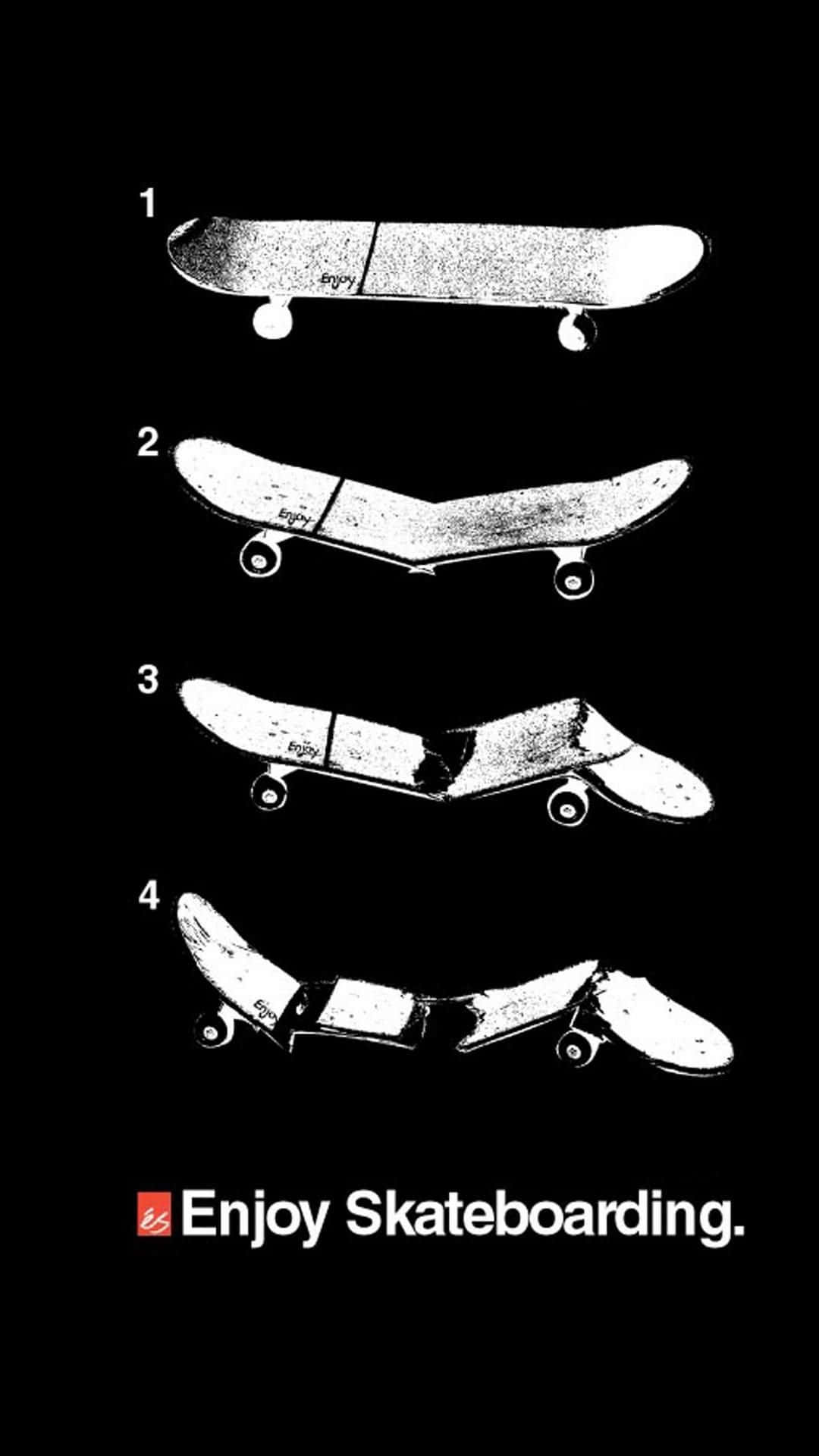 A Black And White Image Of A Skateboard With Different Steps Background