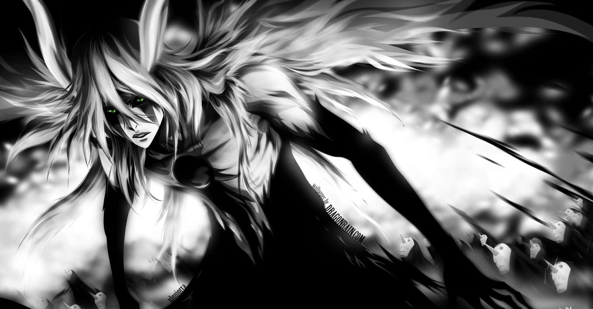 A Black And White Image Of An Anime Character