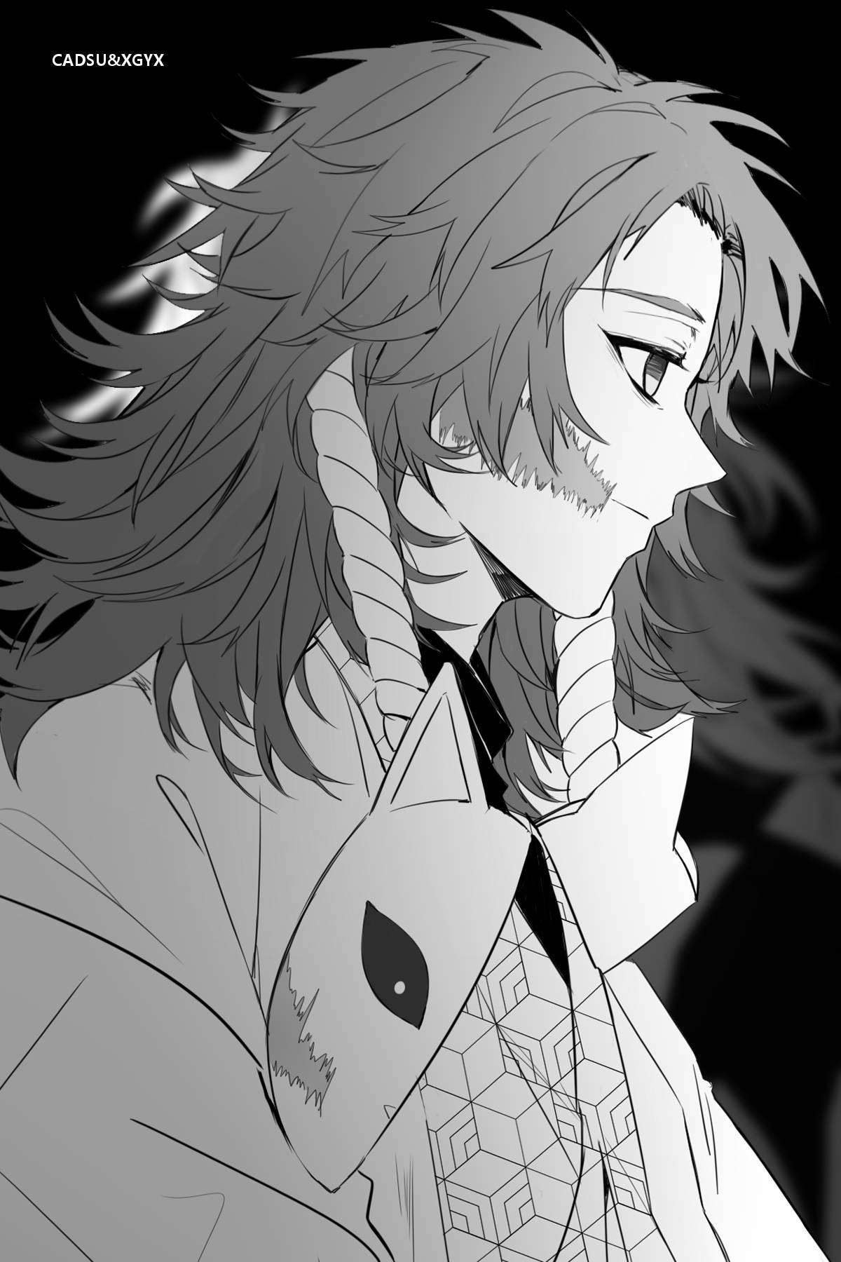 A Black And White Image Of An Anime Character Background