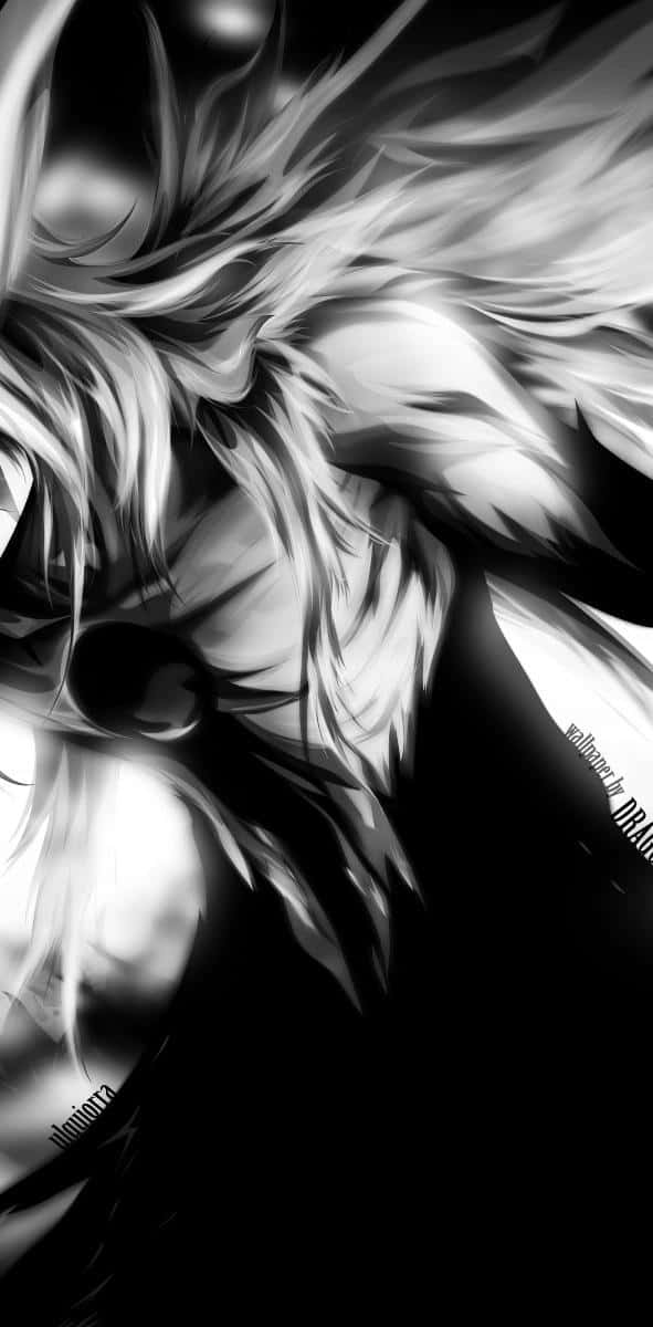 A Black And White Image Of An Anime Character