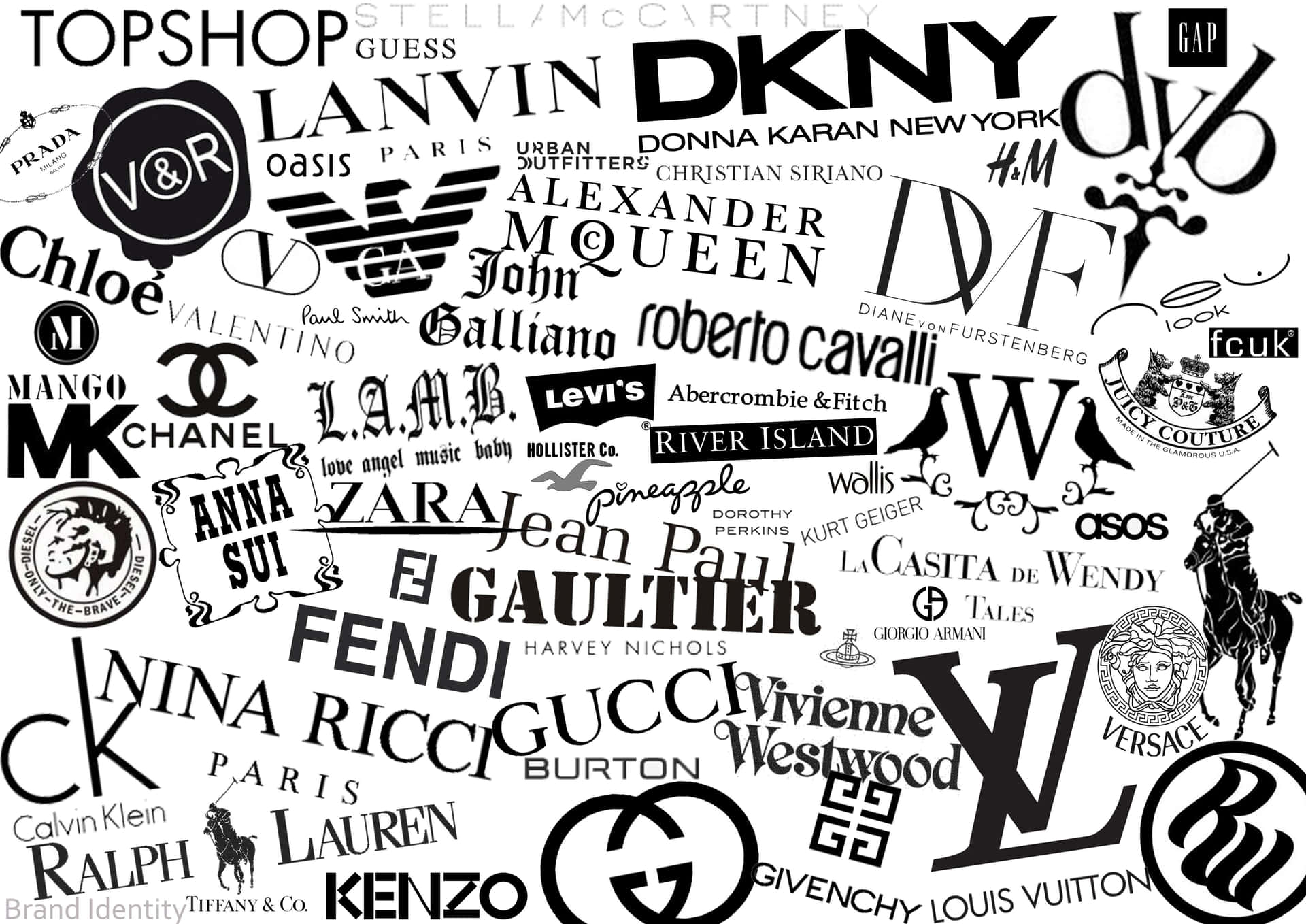 A Black And White Image Of Many Different Brands