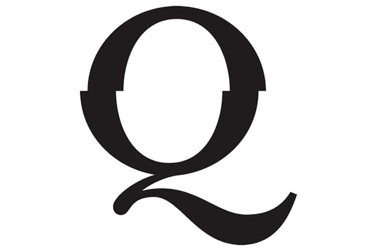 A Black And White Letter Q With A Curved Shape Background