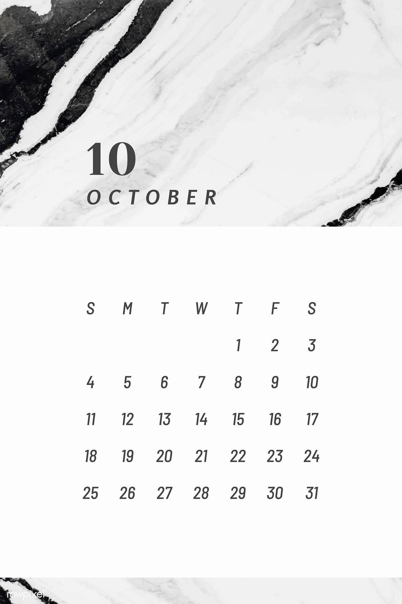 A Black And White Marble Calendar With A Black Background Background