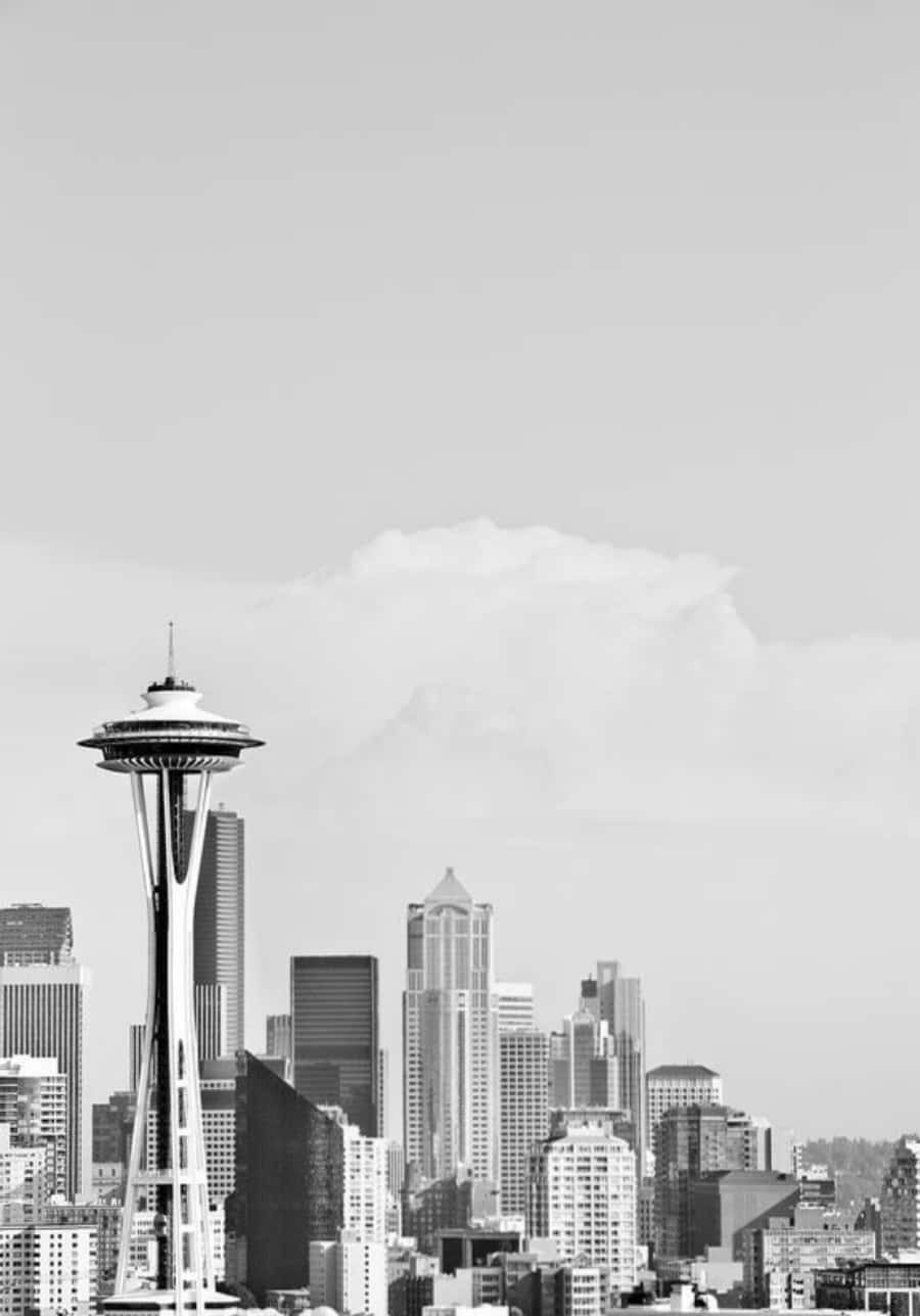 A Black And White Nighttime View Of Downtown Seattle, Washington. Background