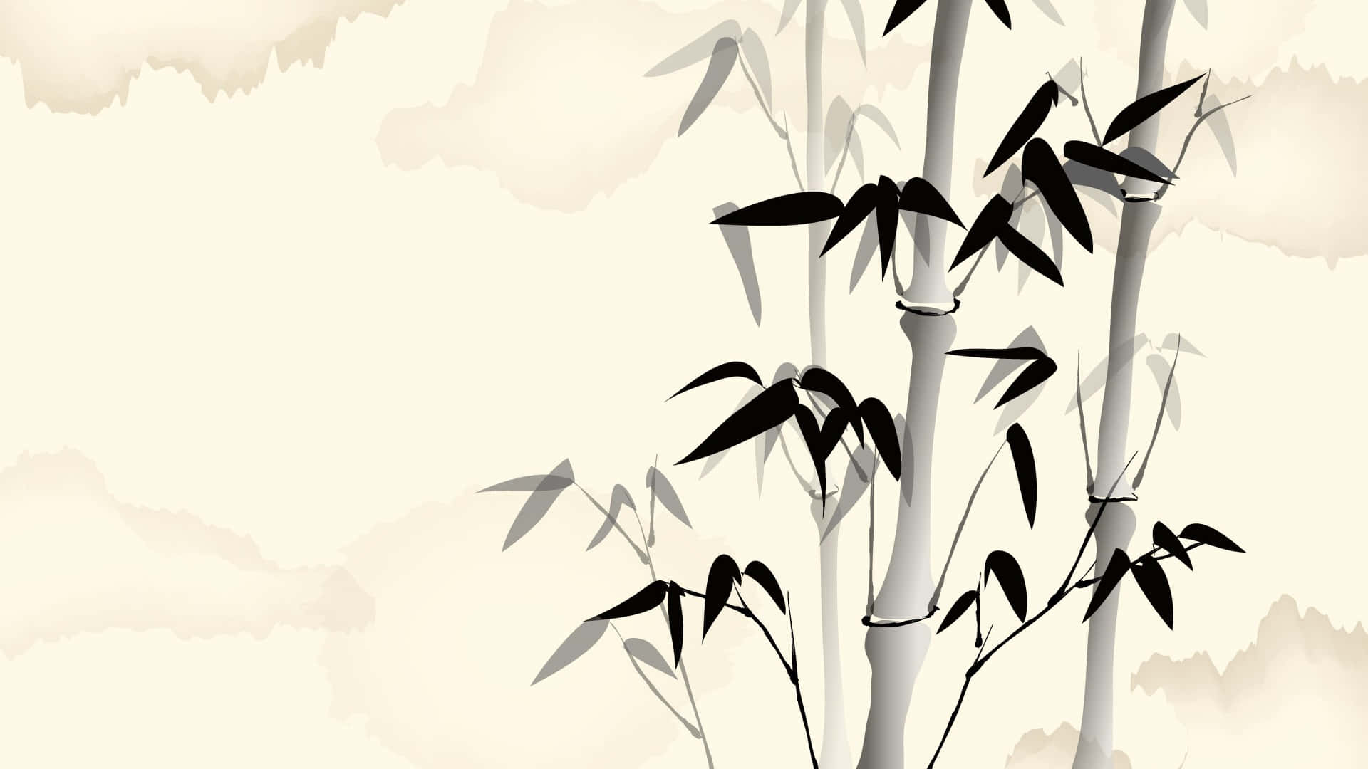 A Black And White Painting Of Bamboo Trees Background