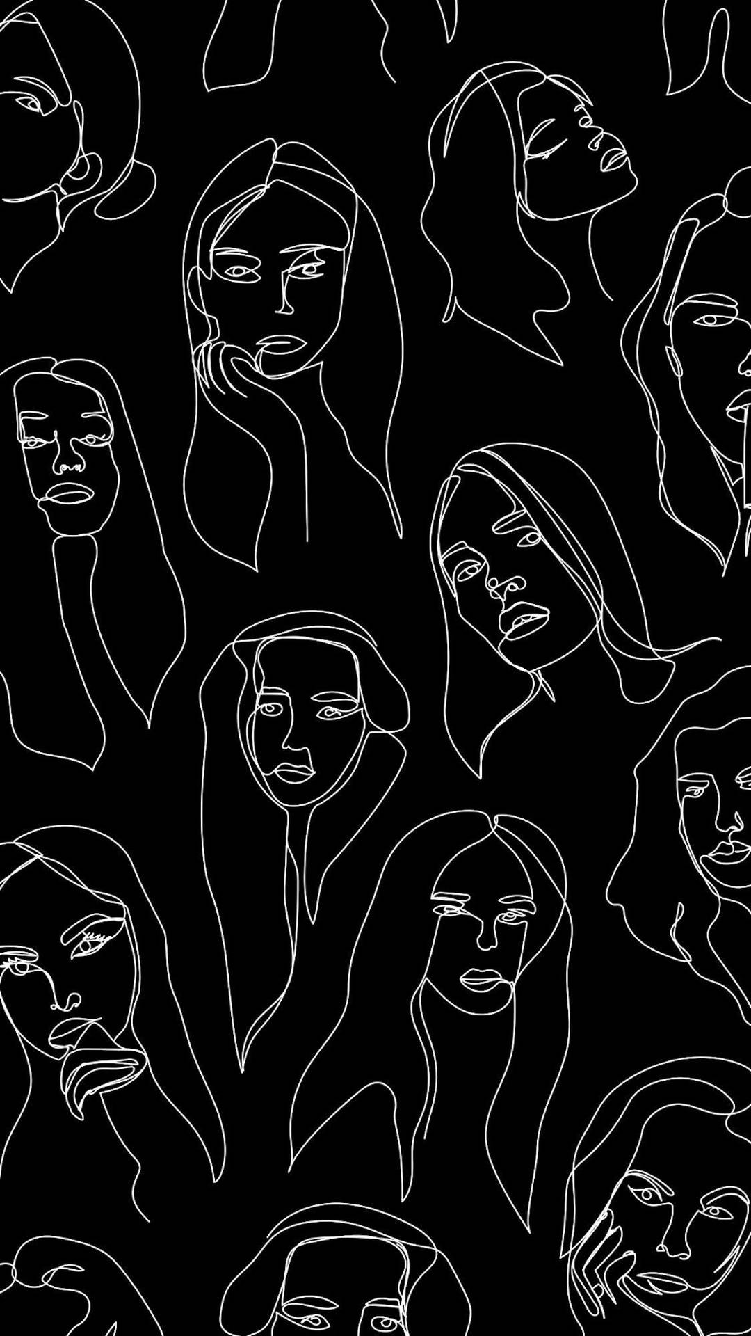 A Black And White Pattern Of Women's Faces Background