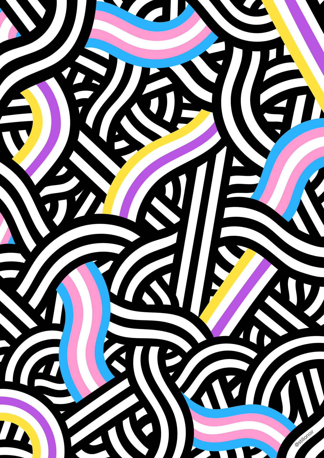 A Black And White Pattern With Colorful Lines Background